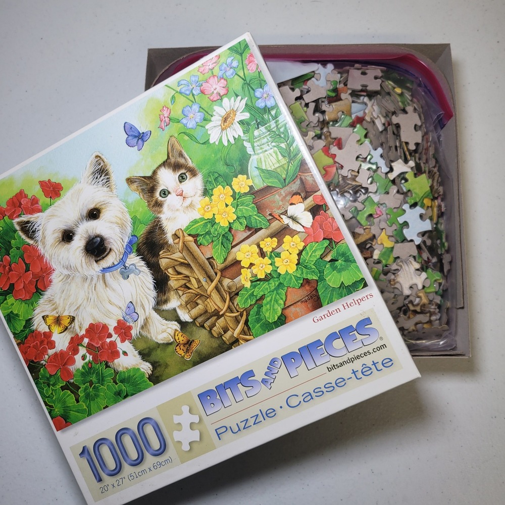 Bits and Pieces Garden Helpers 1000‎ Piece Jigsaw Puzzle Dog Cat 20x27